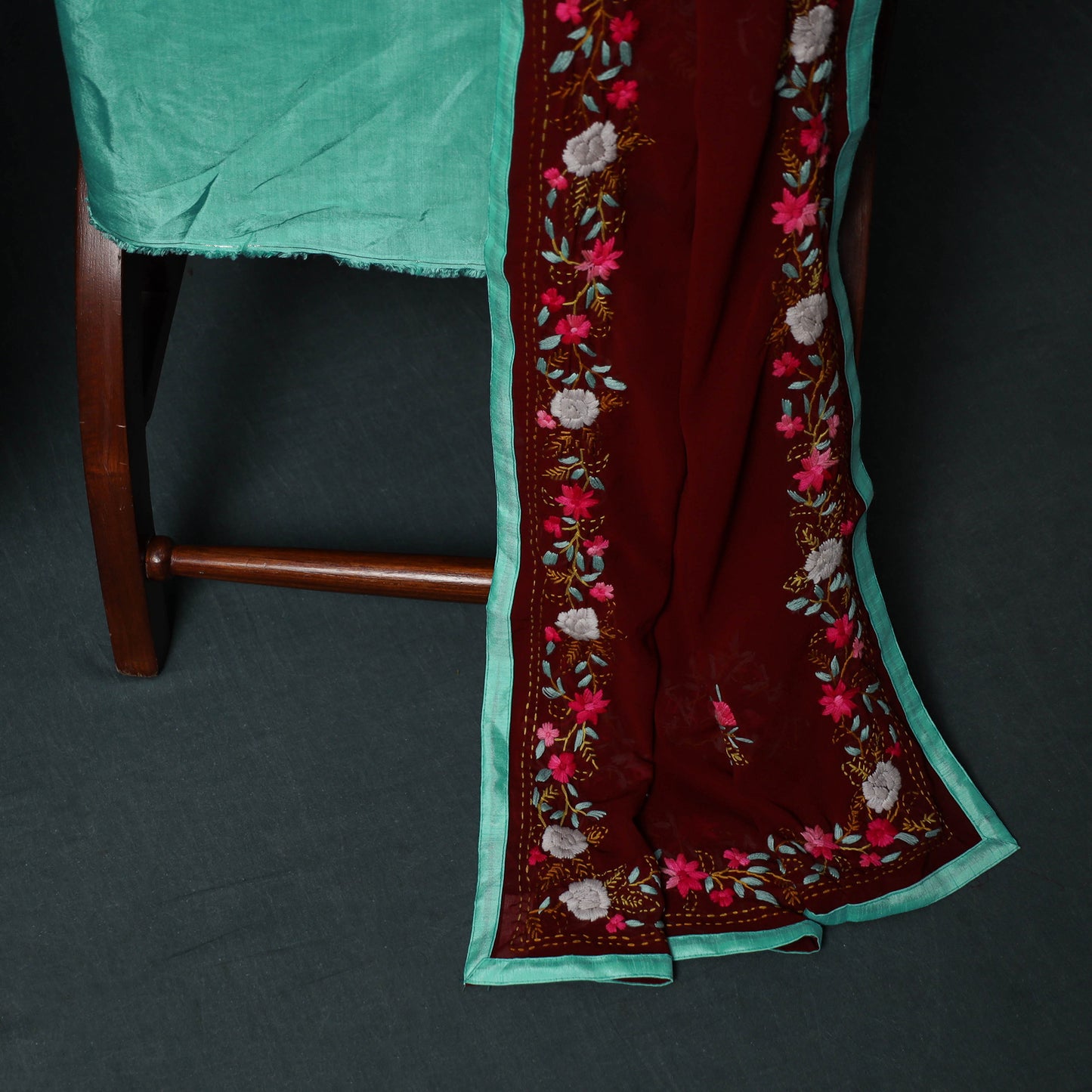Hand Embroidered Georgette 3pc Unstitched Dress Material Suit Set 38