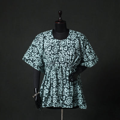 Green - Hand Block Batik Print Cotton Kaftan (Short) 33