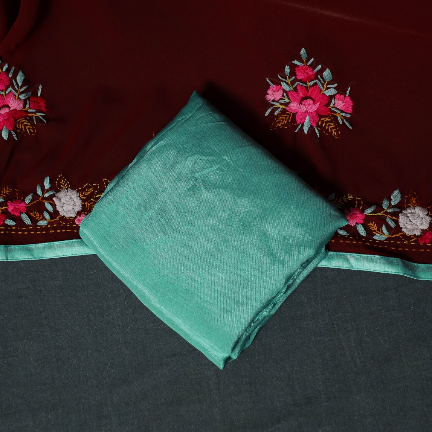 Hand Embroidered Georgette 3pc Unstitched Dress Material Suit Set 38