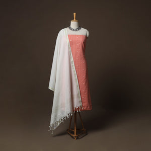 Peach - Jacquard Woven Pure Cotton 3pc Unstitched Dress Material Suit Set 34