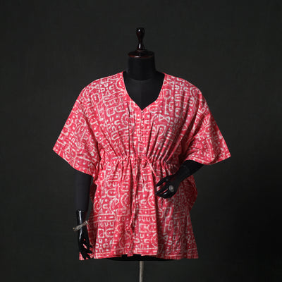 Pink - Hand Block Batik Print Cotton Kaftan (Short) 32