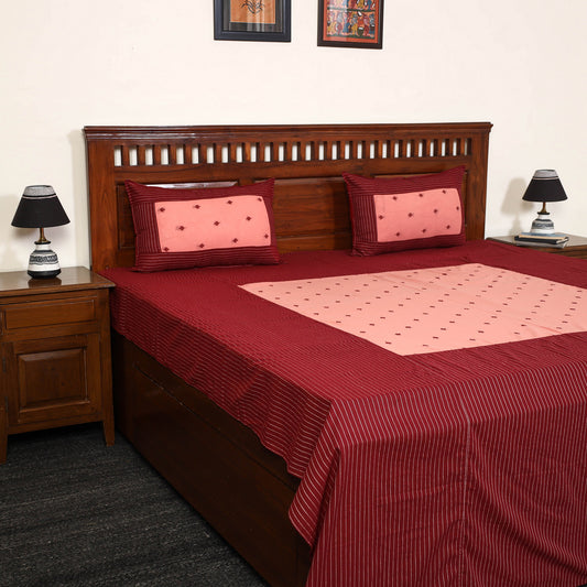 Maroon - Jacquard Patchwork Cotton Double Bed Cover with Pillow Covers (108 x 83 in) 06