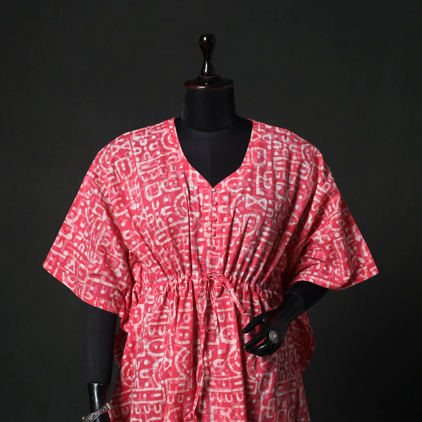 Pink - Hand Block Batik Print Cotton Kaftan (Short) 32