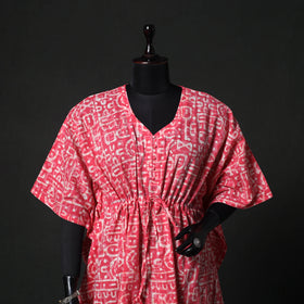 Pink - Hand Block Batik Print Cotton Kaftan (Short) 32