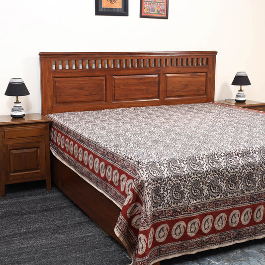 Grey - Pedana Kalamkari Block Printed Cotton Double Bed Cover (111 x 91 in) 02