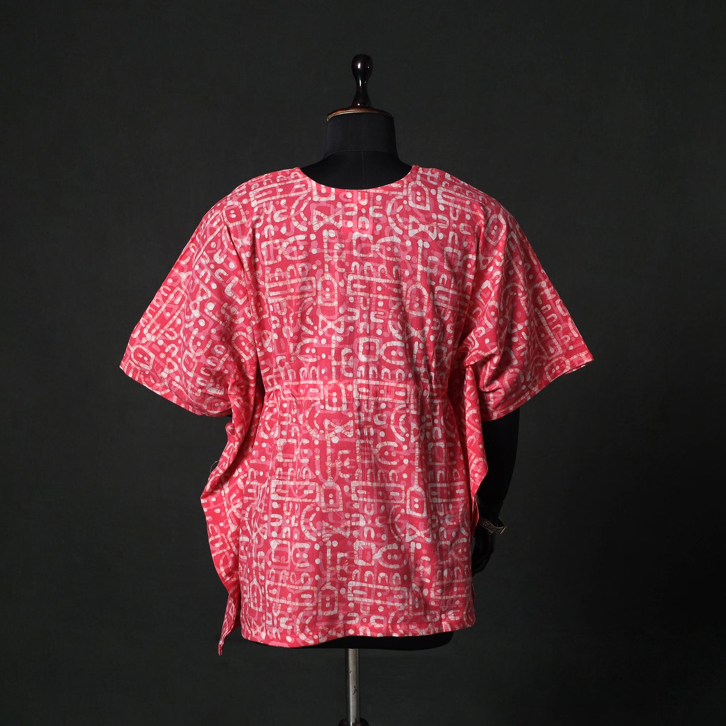 Pink - Hand Block Batik Print Cotton Kaftan (Short) 32
