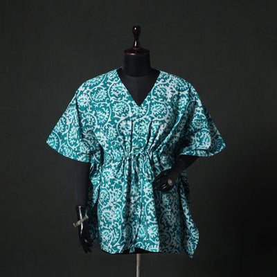 Green - Hand Block Batik Print Cotton Kaftan (Short) 31
