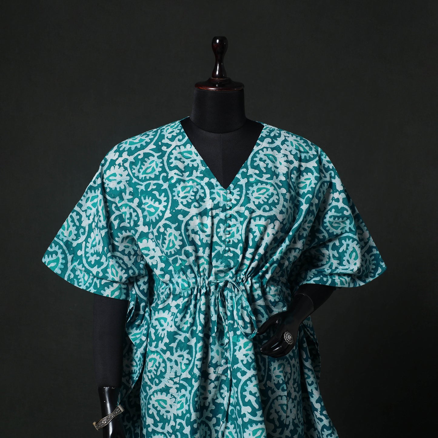 Green - Hand Block Batik Print Cotton Kaftan (Short) 31