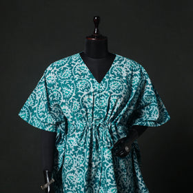Green - Hand Block Batik Print Cotton Kaftan (Short) 31