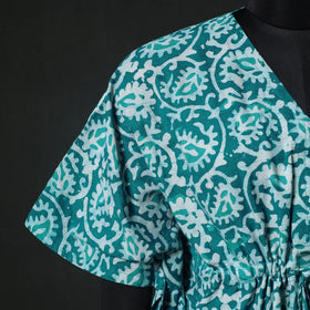 Green - Hand Block Batik Print Cotton Kaftan (Short) 31