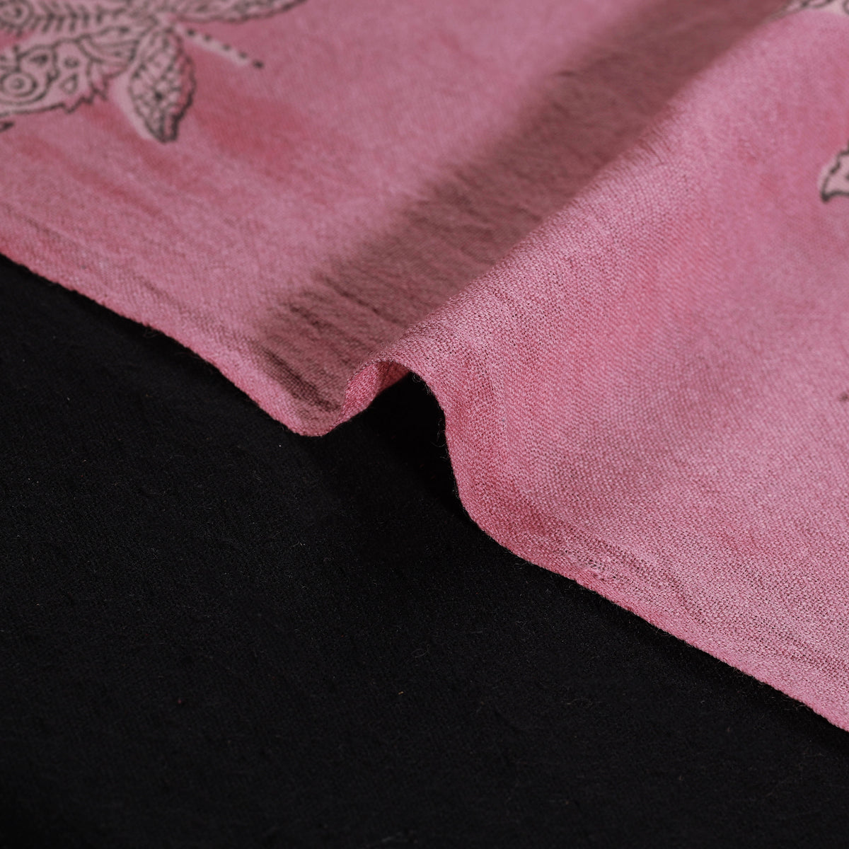 Pink - Pure Handwoven Merino Wool Fabric in Akola Block Prints 13