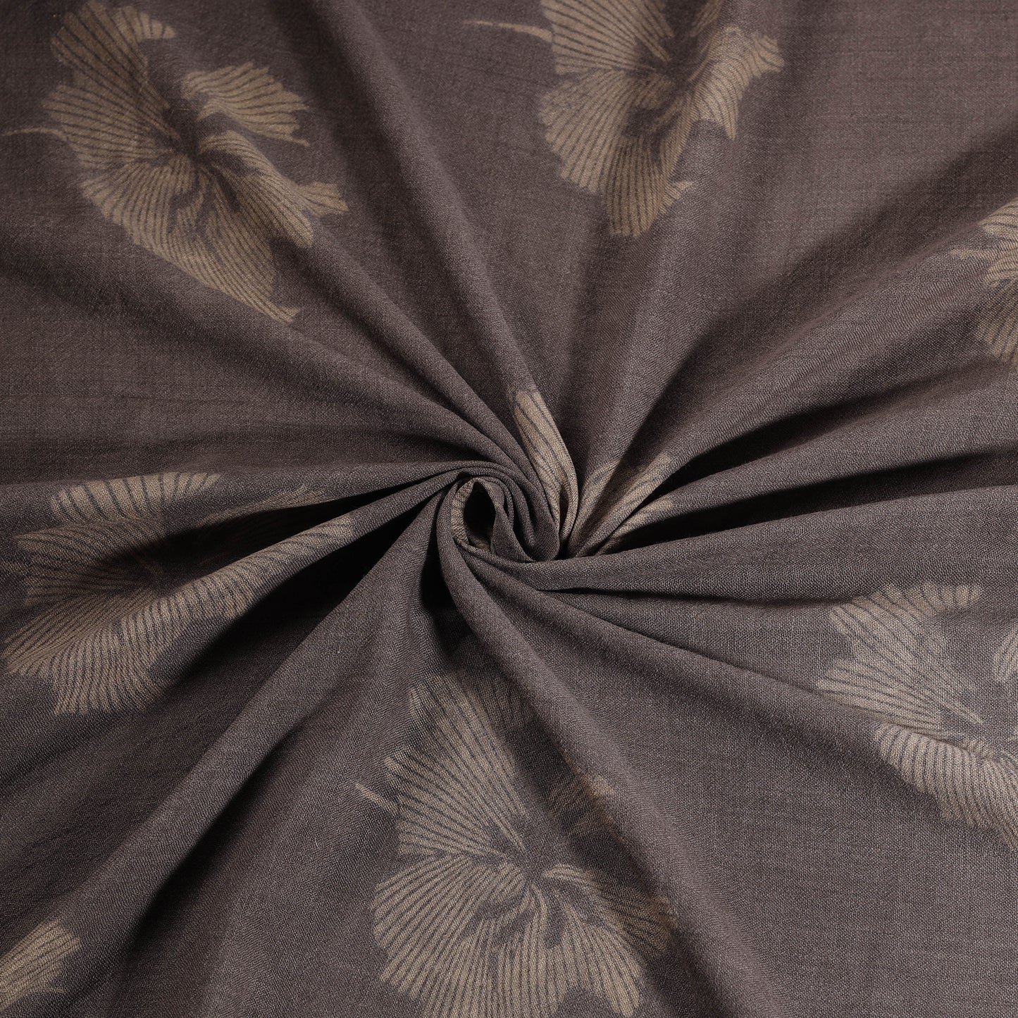 Grey - Pure Handwoven Merino Wool Fabric in Akola Block Prints 12