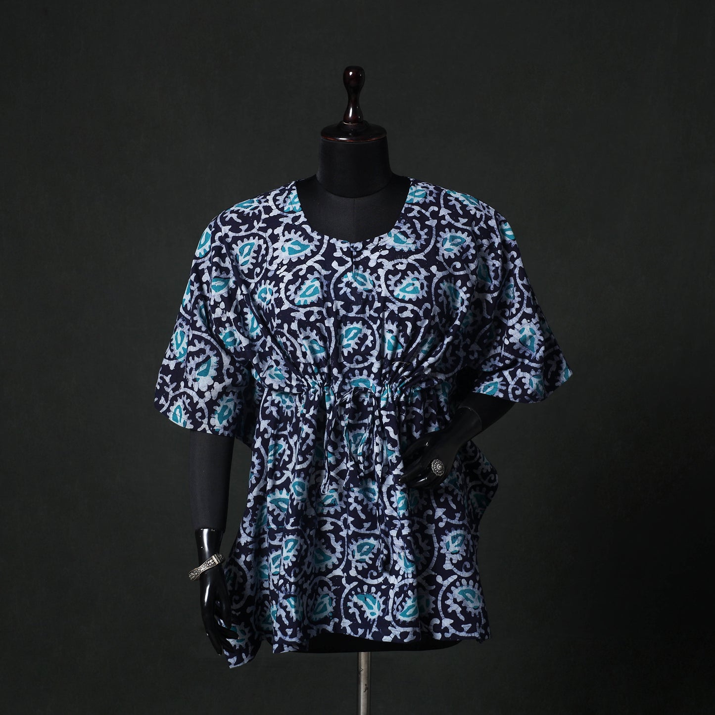 Blue - Hand Block Batik Print Cotton Kaftan (Short) 36