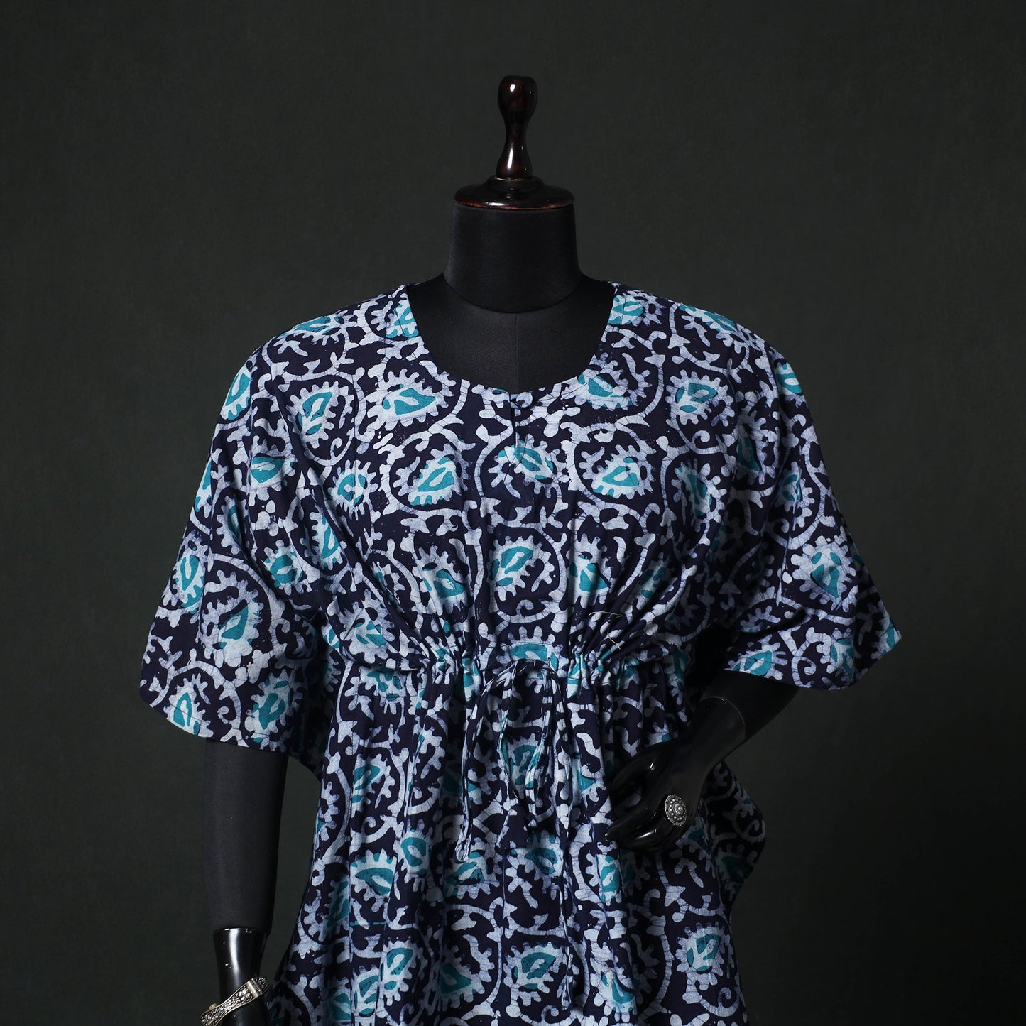 Blue - Hand Block Batik Print Cotton Kaftan (Short) 36