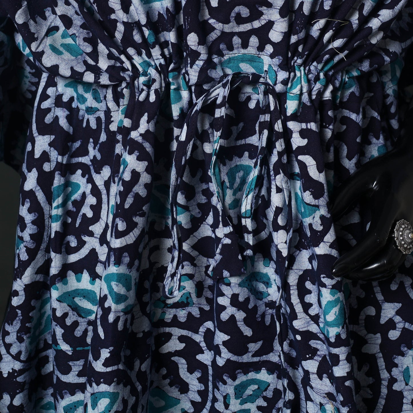Blue - Hand Block Batik Print Cotton Kaftan (Short) 36