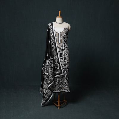 Hand Embroidered Georgette 3pc Unstitched Dress Material Suit Set 41