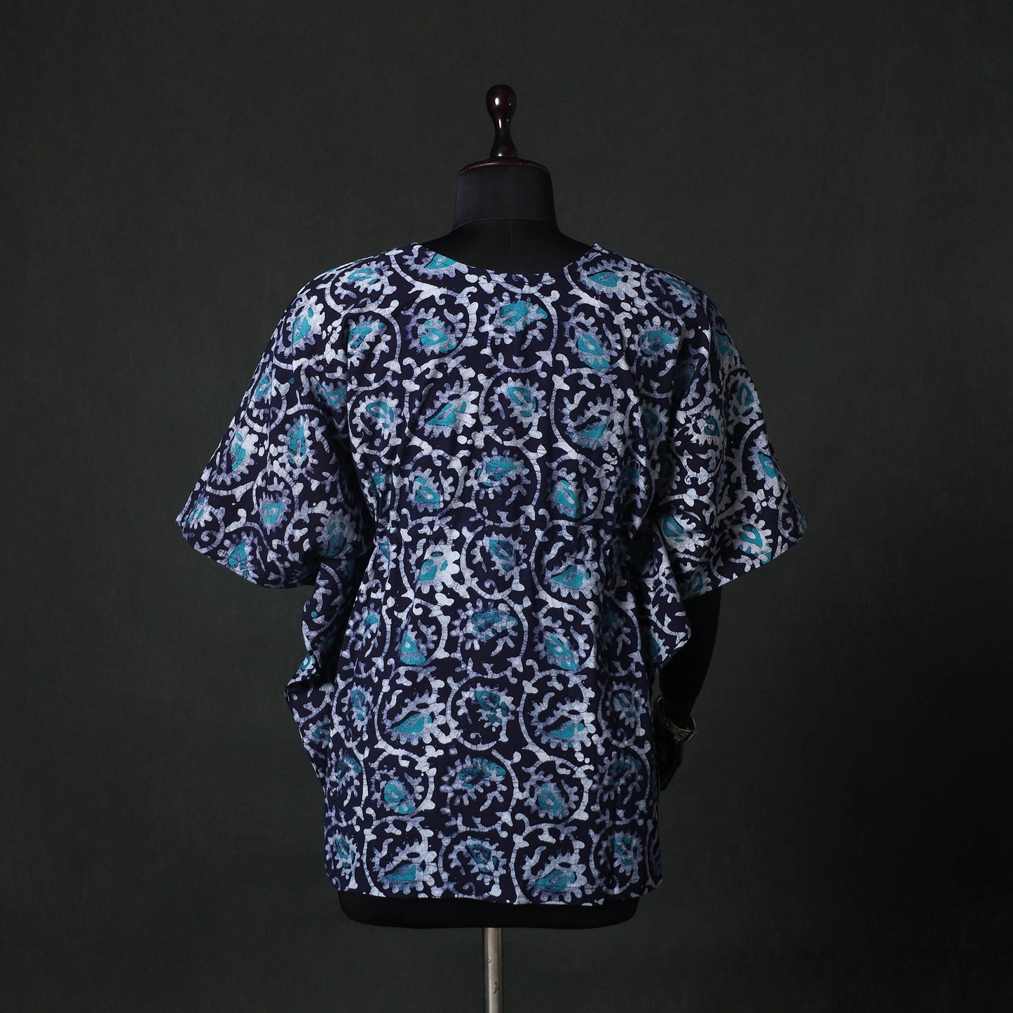 Blue - Hand Block Batik Print Cotton Kaftan (Short) 36