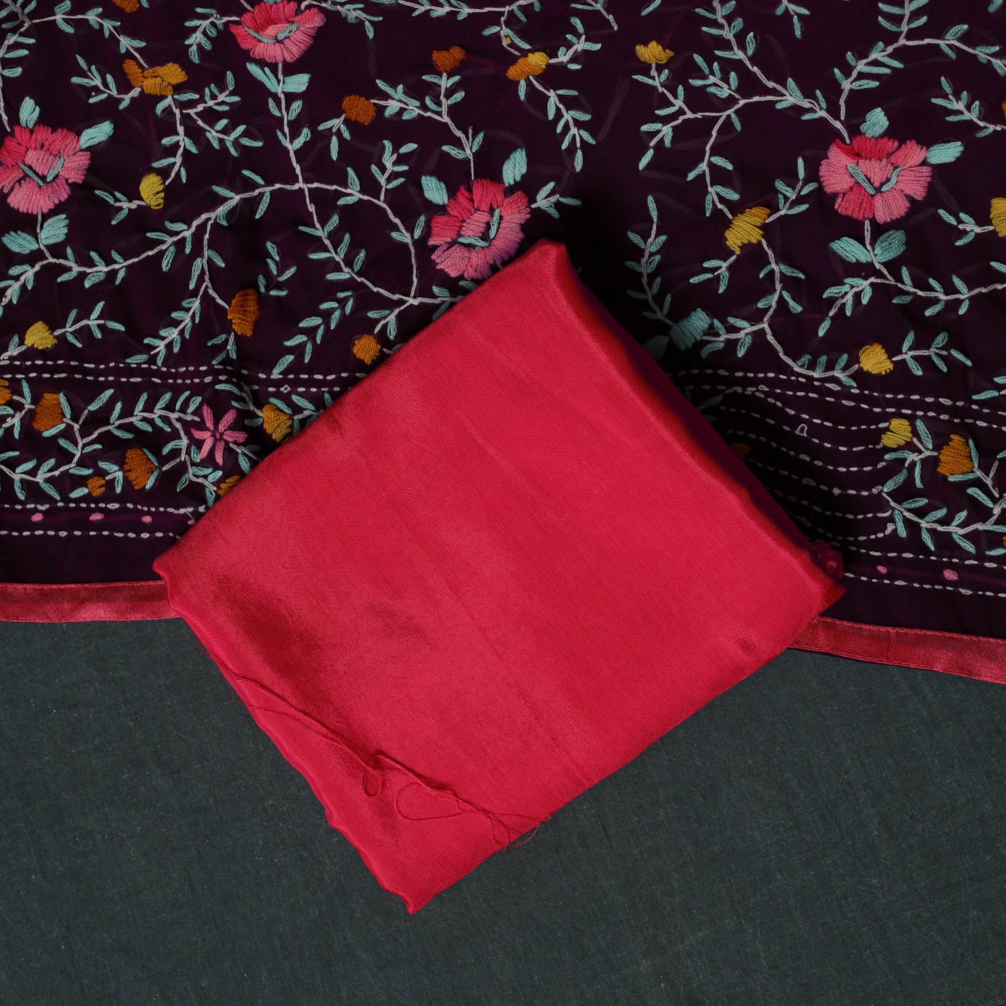 Hand Embroidered Georgette 3pc Unstitched Dress Material Suit Set 43