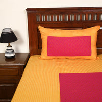 Orange - Jacquard Patchwork Cotton Double Bed Cover with Pillow Covers (108 x 83 in) 13