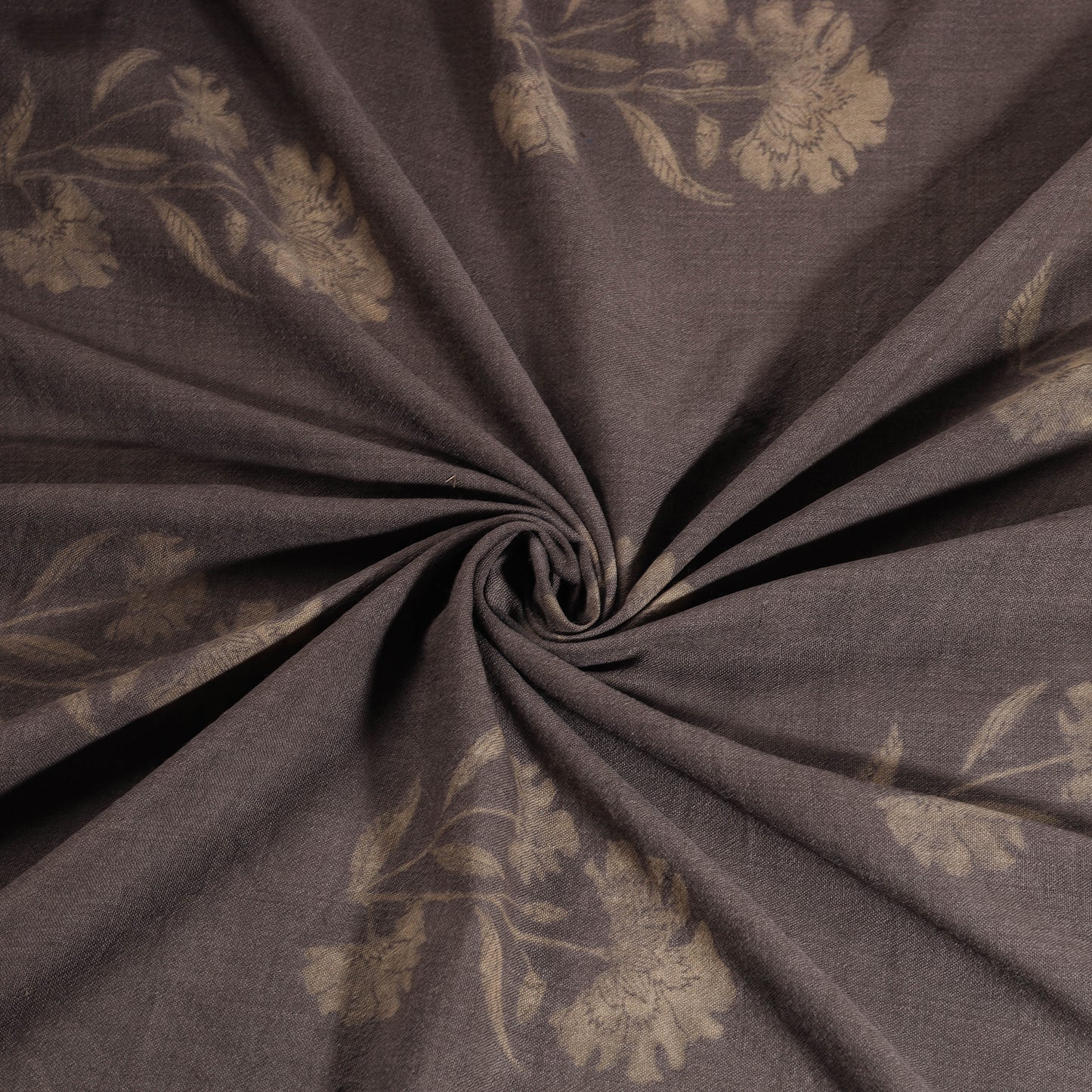 Grey - Pure Handwoven Merino Wool Fabric in Akola Block Prints 09
