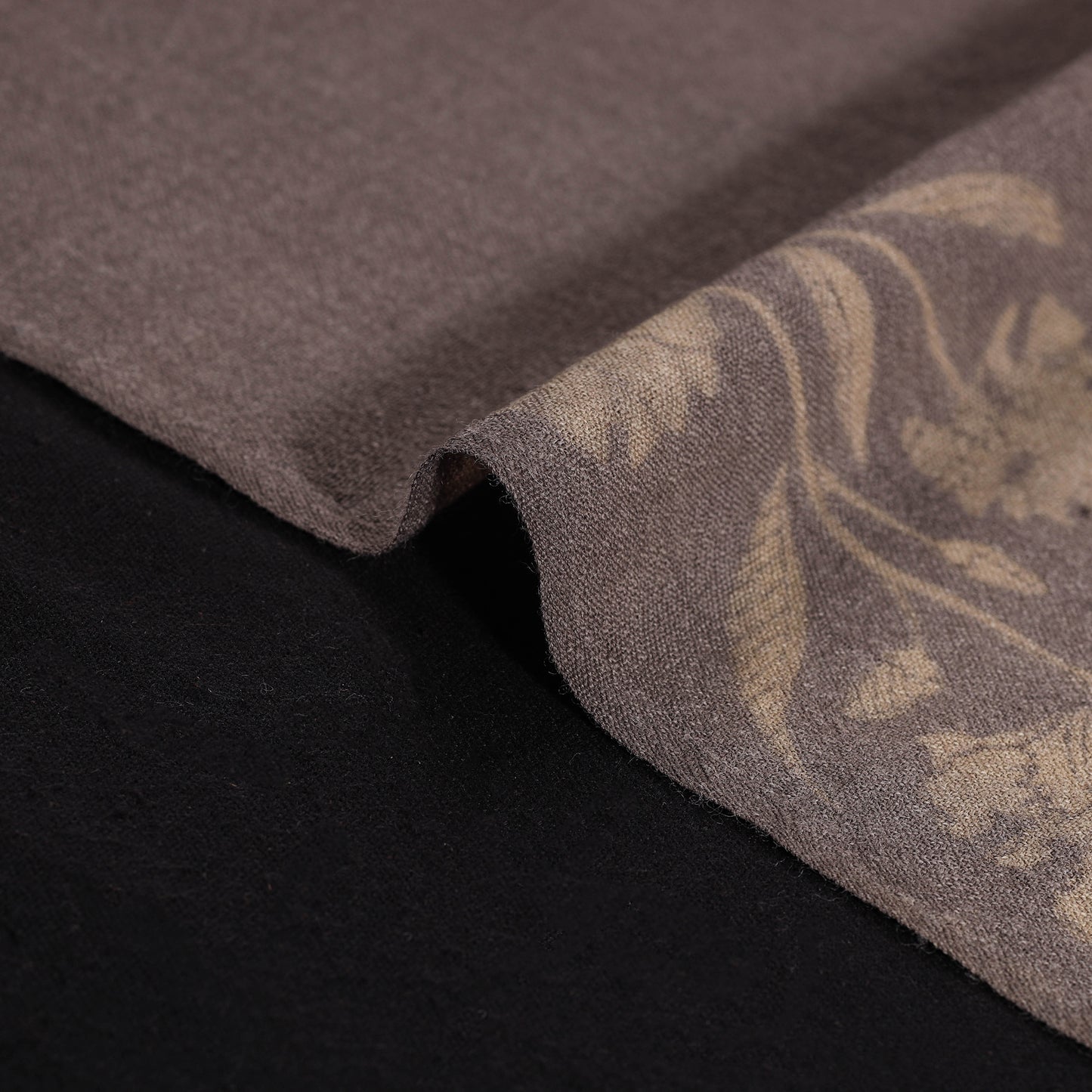 Grey - Pure Handwoven Merino Wool Fabric in Akola Block Prints 09