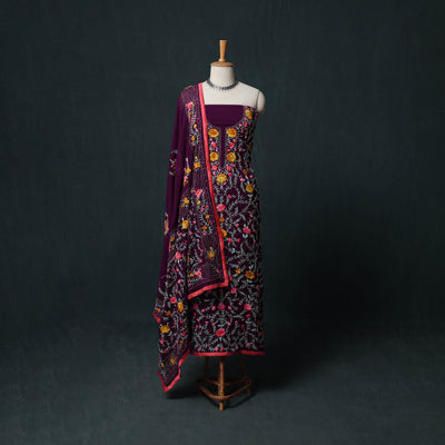 Hand Embroidered Georgette 3pc Unstitched Dress Material Suit Set 44