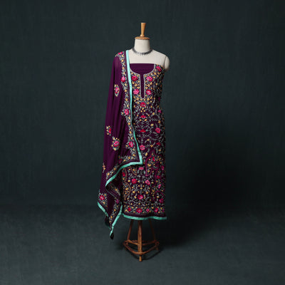Hand Embroidered Georgette 3pc Unstitched Dress Material Suit Set 45