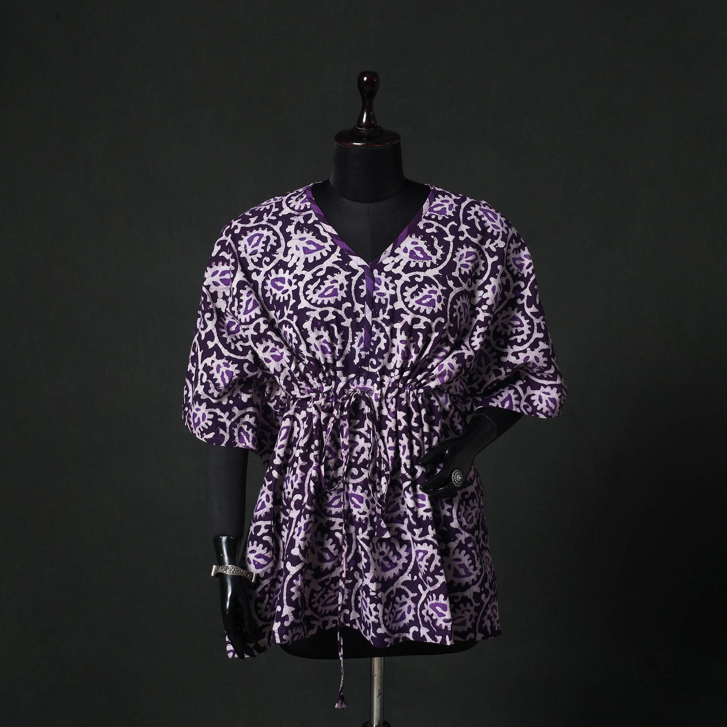 Purple - Hand Block Batik Print Cotton Kaftan (Short) 39