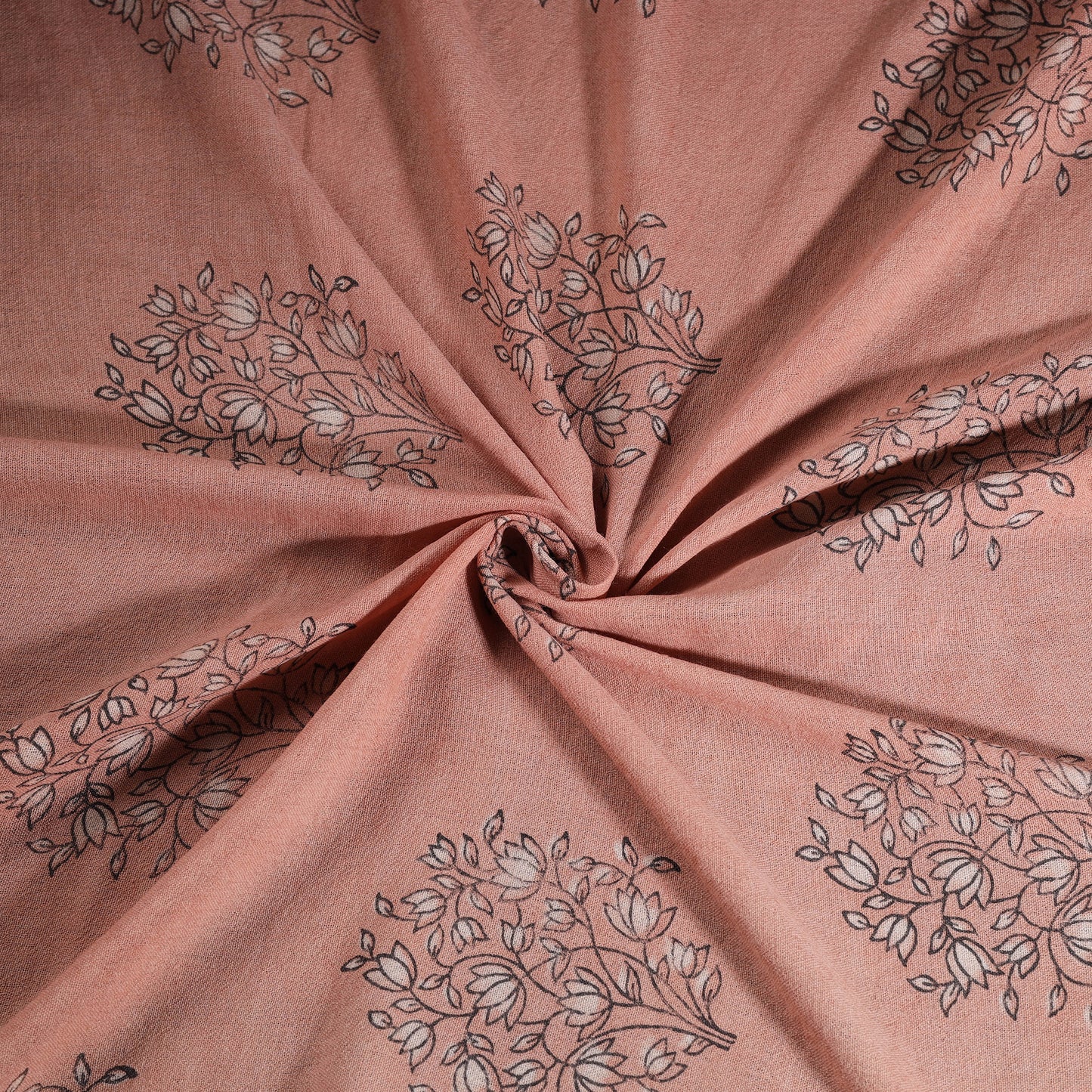 Peach - Pure Handwoven Merino Wool Fabric in Akola Block Prints 08