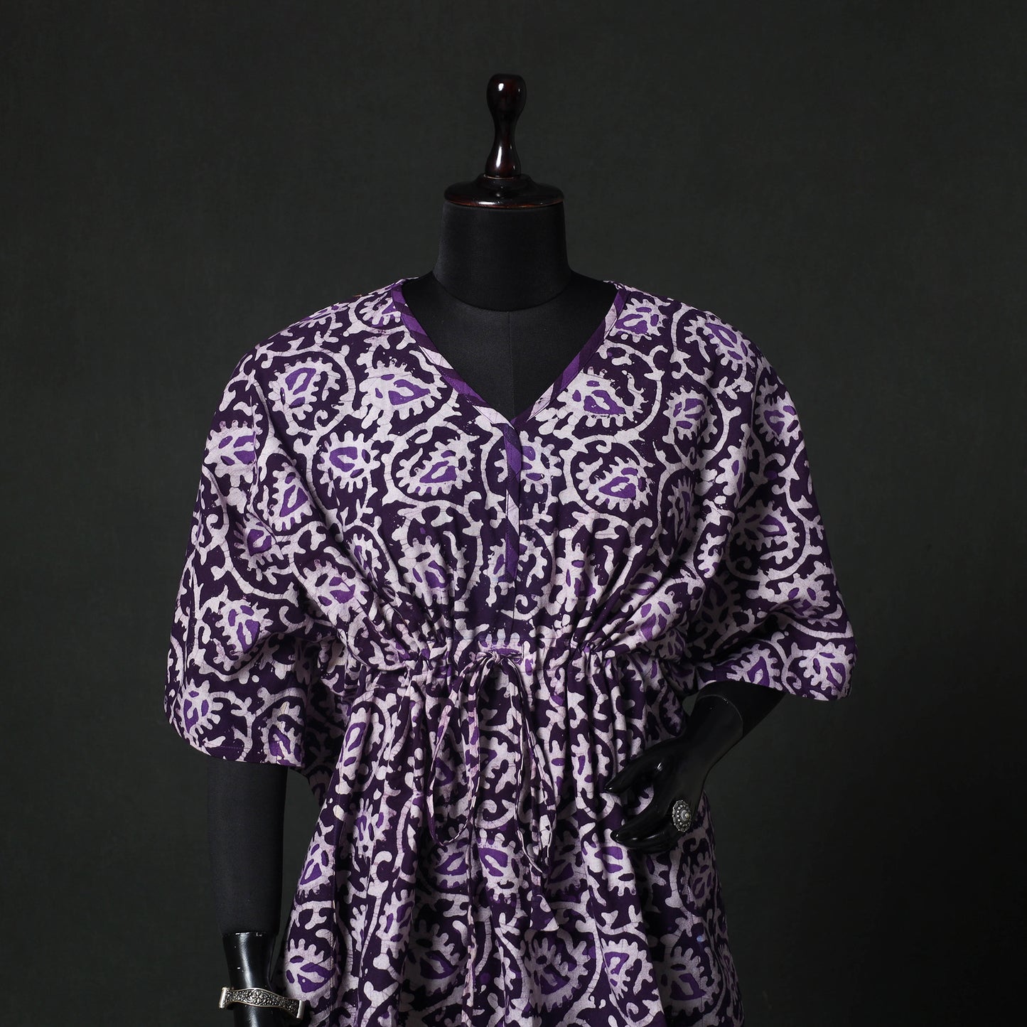 Purple - Hand Block Batik Print Cotton Kaftan (Short) 39