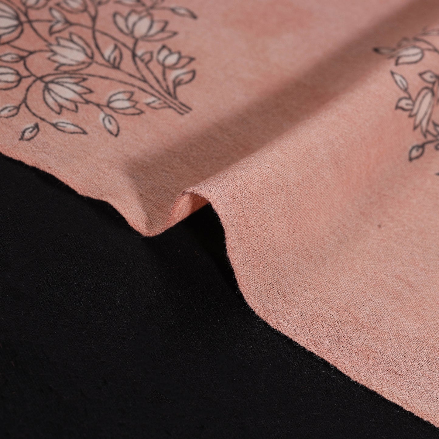 Peach - Pure Handwoven Merino Wool Fabric in Akola Block Prints 08