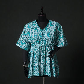 Green - Hand Block Batik Print Cotton Kaftan (Short) 40