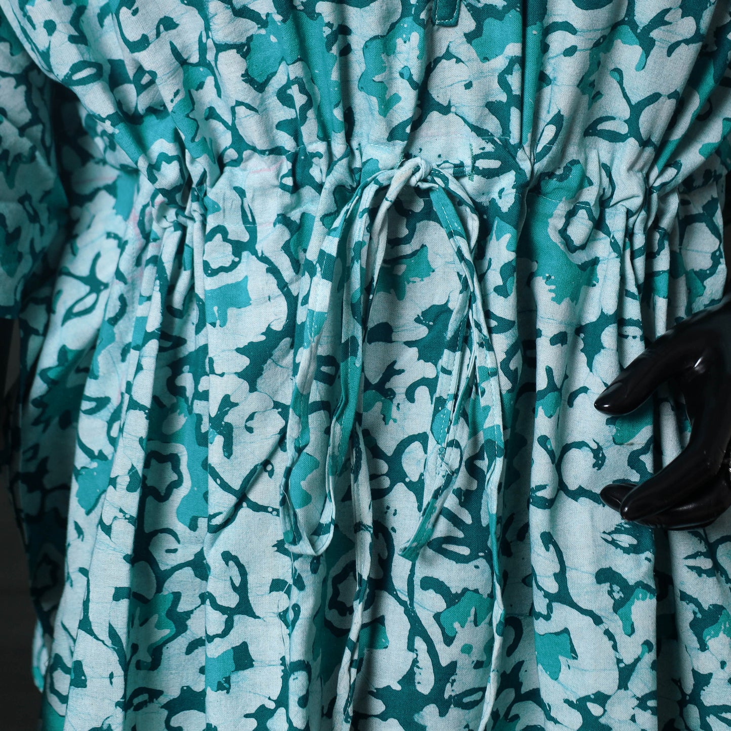 Green - Hand Block Batik Print Cotton Kaftan (Short) 40