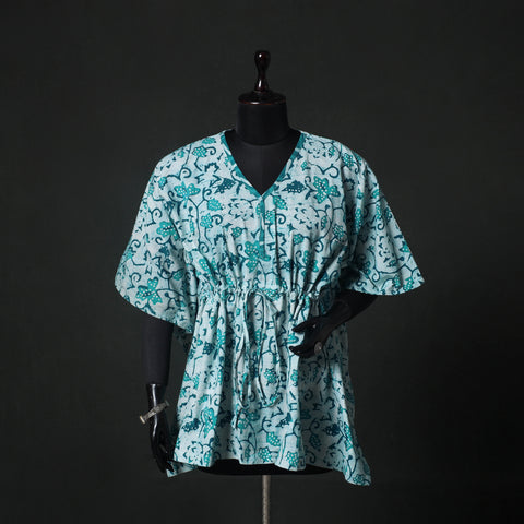 Green - Hand Block Batik Print Cotton Kaftan (Short) 41