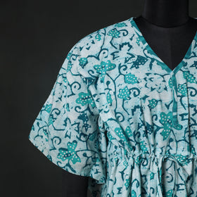 Green - Hand Block Batik Print Cotton Kaftan (Short) 41