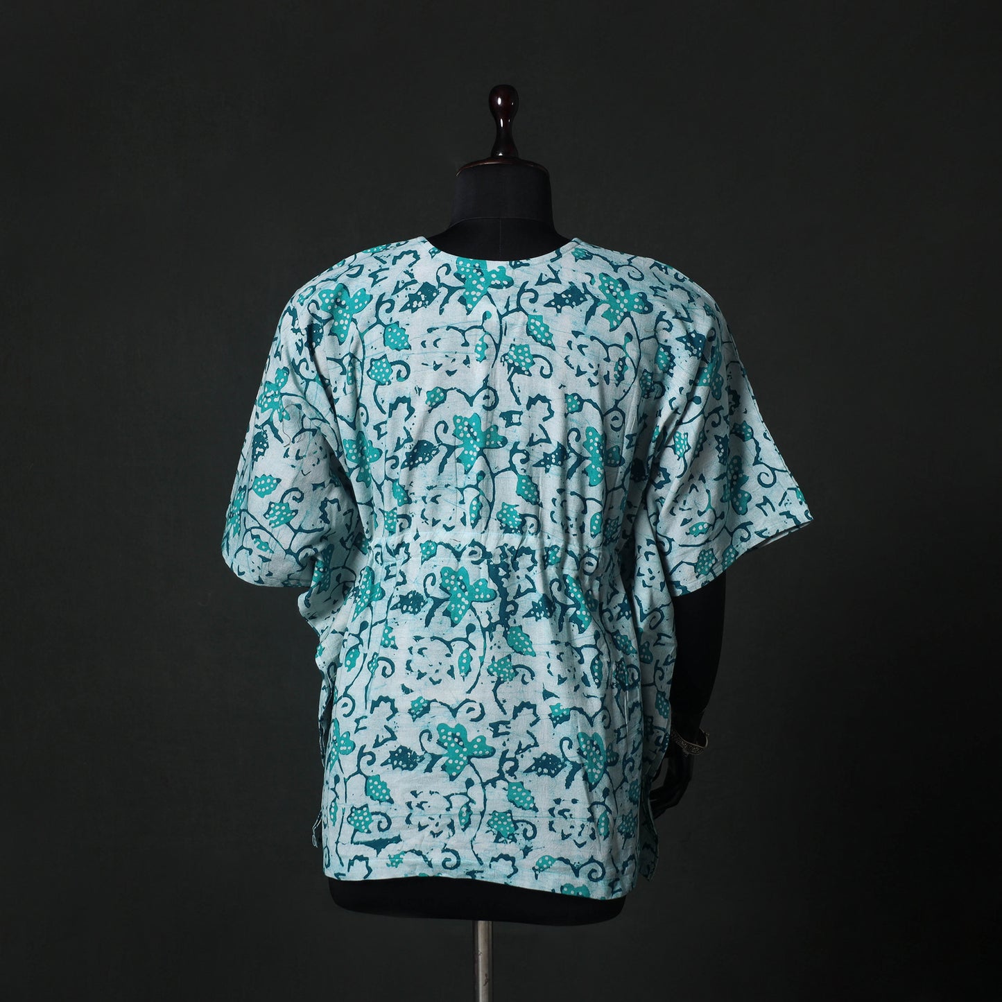 Green - Hand Block Batik Print Cotton Kaftan (Short) 41