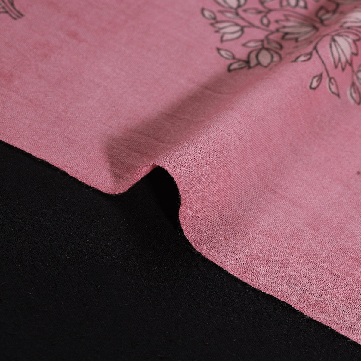 Pink - Pure Handwoven Merino Wool Fabric in Akola Block Prints 05