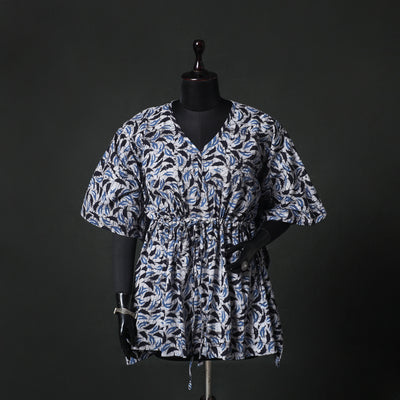 Blue - Hand Block Batik Print Cotton Kaftan (Short) 42