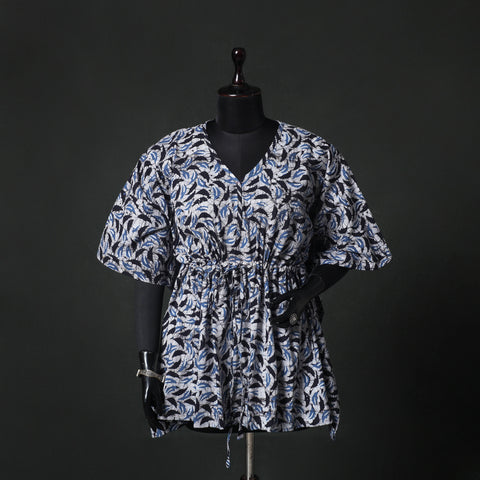 Blue - Hand Block Batik Print Cotton Kaftan (Short) 42