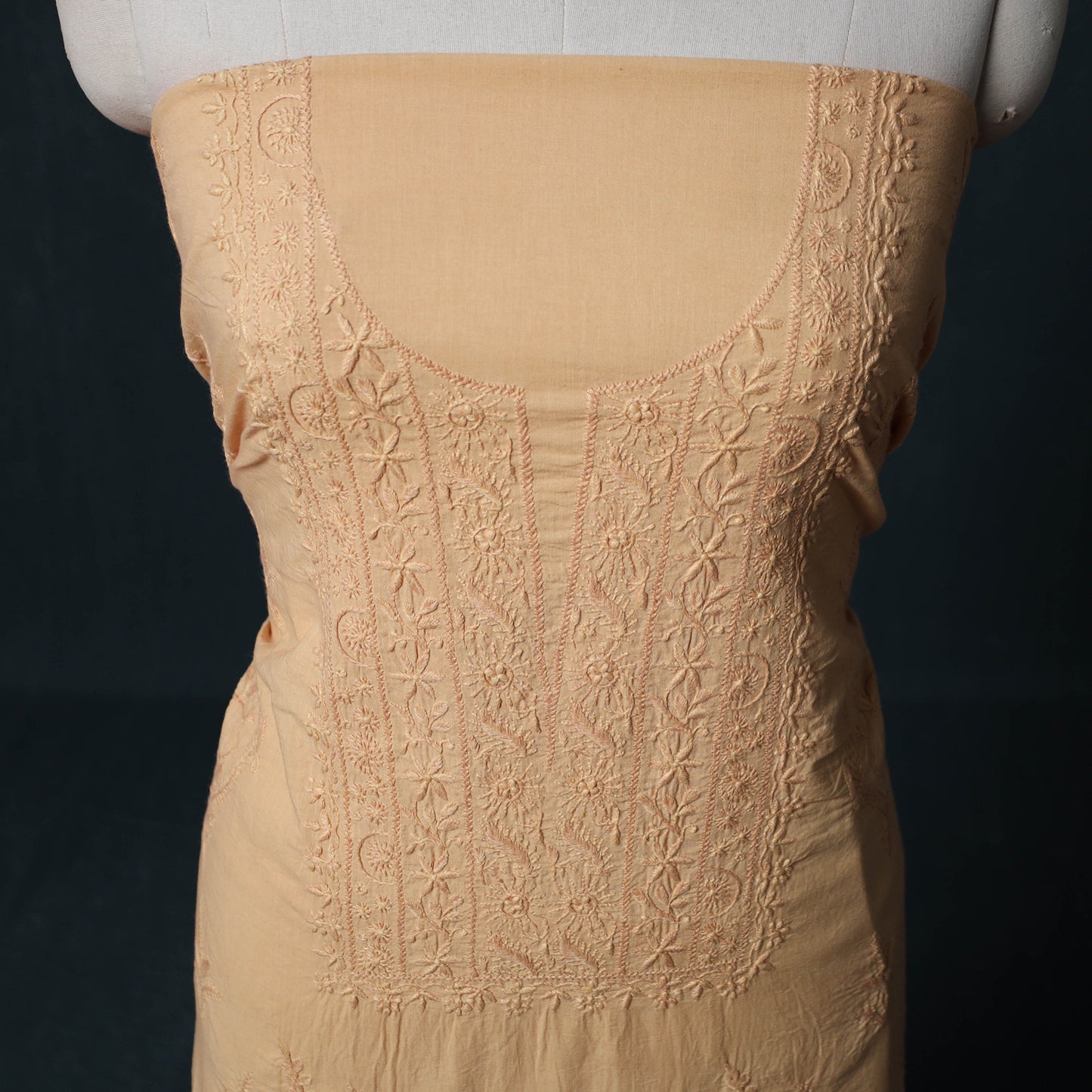 Hand Embroidered Mul Cotton Chikankari Unstitched Kurta Material (2.8M) 03