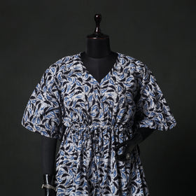 Blue - Hand Block Batik Print Cotton Kaftan (Short) 42