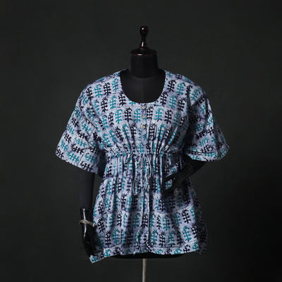 Blue - Hand Block Batik Print Cotton Kaftan (Short) 43