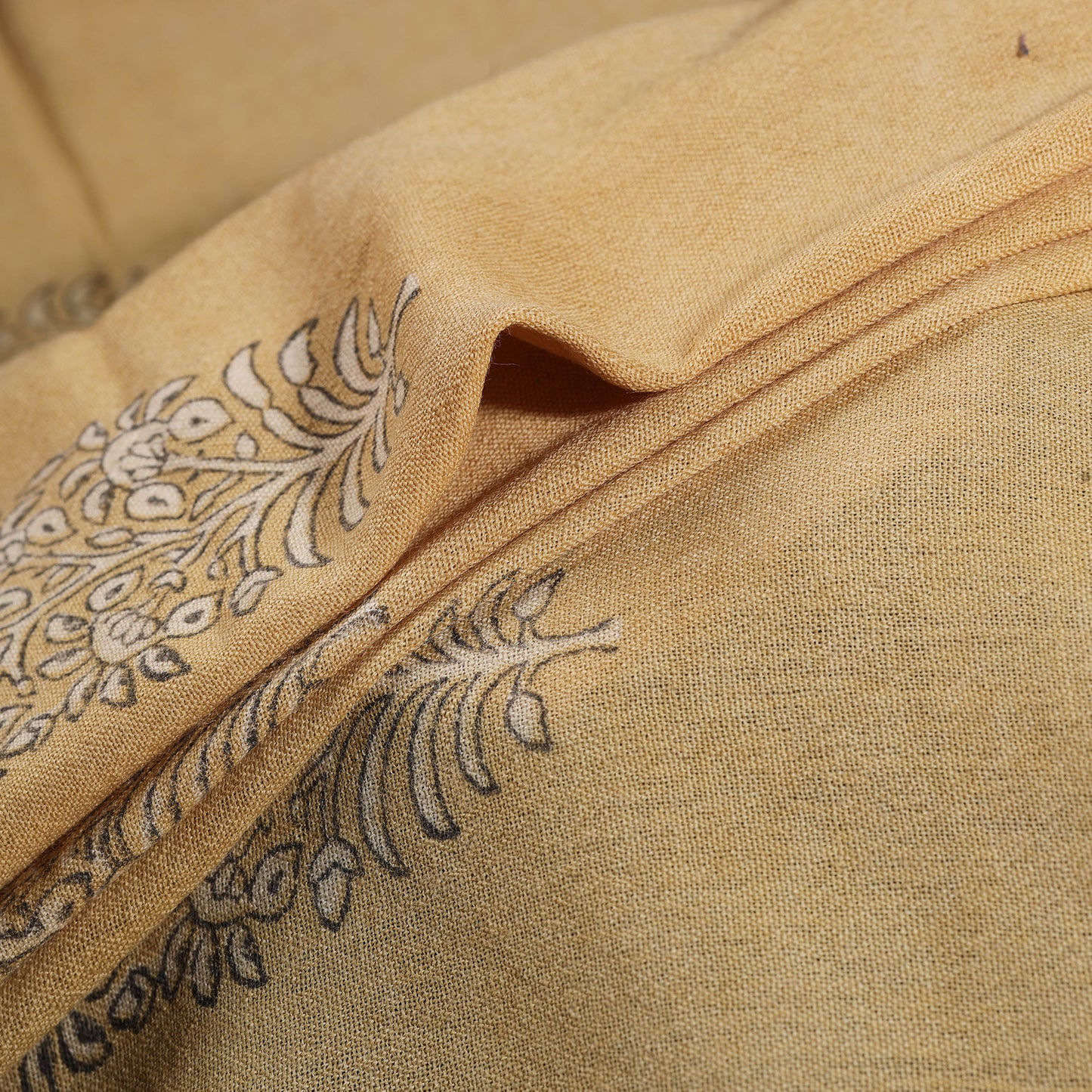 Yellow - Pure Handwoven Merino Wool Fabric in Akola Block Prints 03