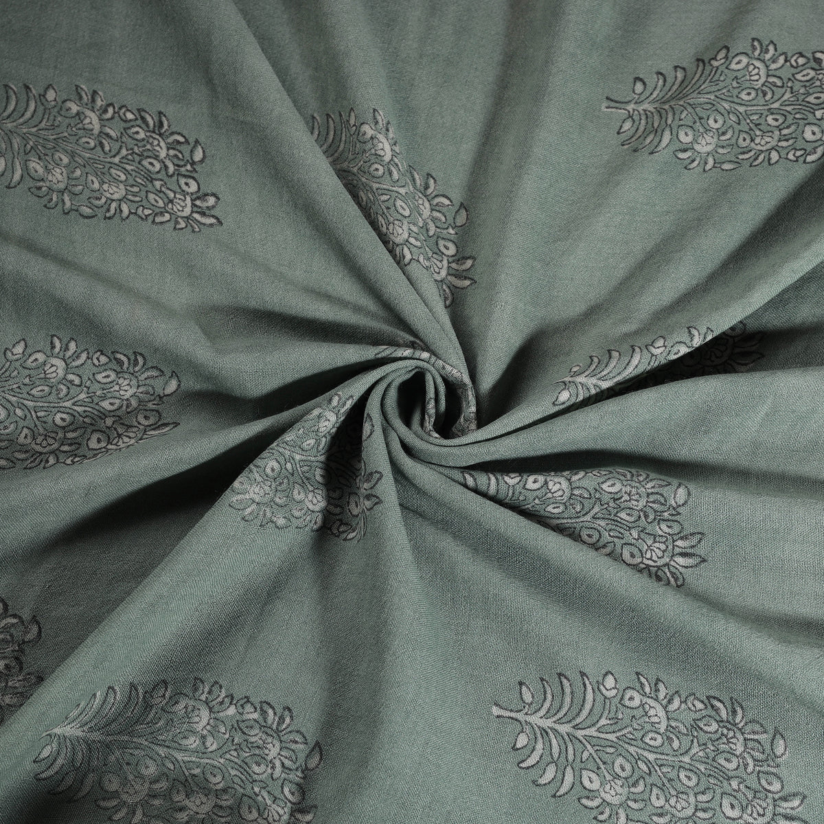 Green - Pure Handwoven Merino Wool Fabric in Akola Block Prints 02