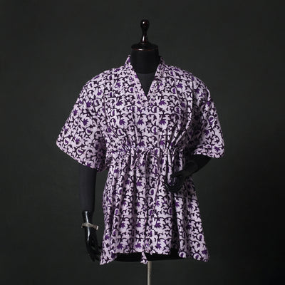 Purple - Hand Block Batik Print Cotton Kaftan (Short) 44