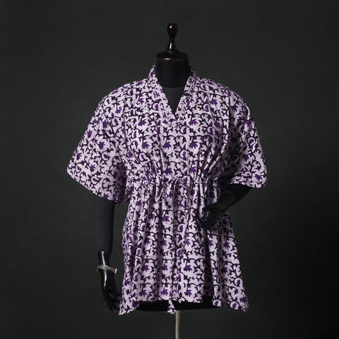Purple - Hand Block Batik Print Cotton Kaftan (Short) 44