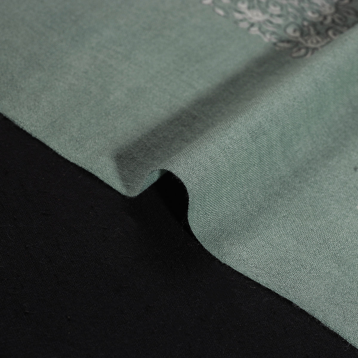 Green - Pure Handwoven Merino Wool Fabric in Akola Block Prints 02