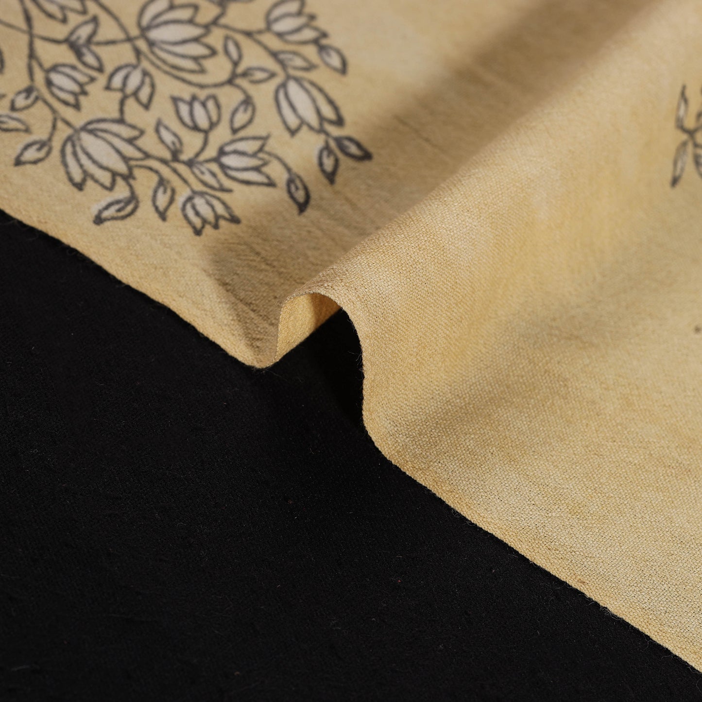 Beige - Pure Handwoven Merino Wool Fabric in Akola Block Prints 01