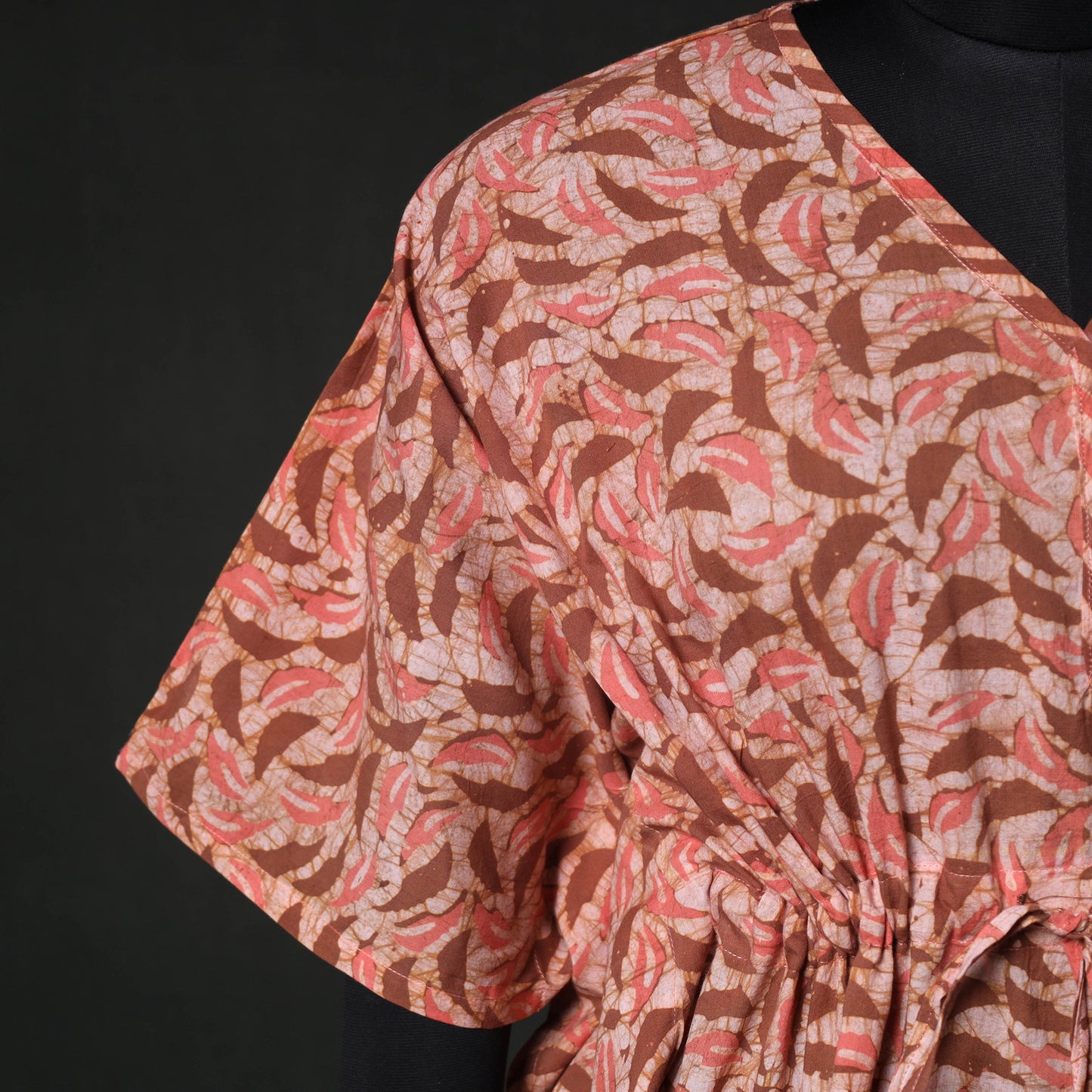 Peach - Hand Block Batik Print Cotton Kaftan (Short) 45