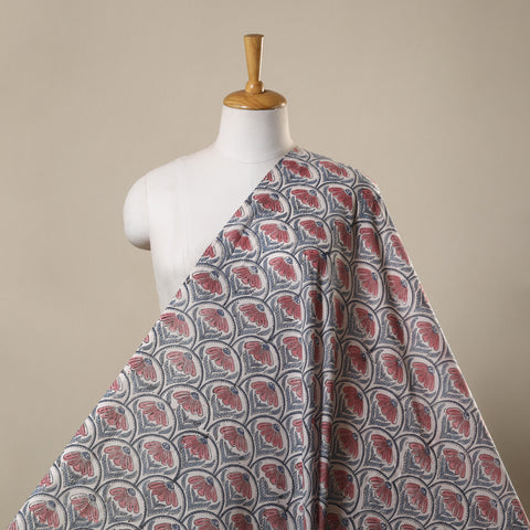 White Block Print Cotton Sanganeri Fabric